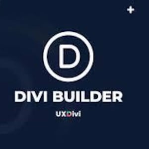May include: A dark blue graphic featuring a white circular icon with the letter D in the center. Below the icon, the text DIVI BUILDER is displayed in white capital letters, followed by the smaller text UXDivi in white and orange.