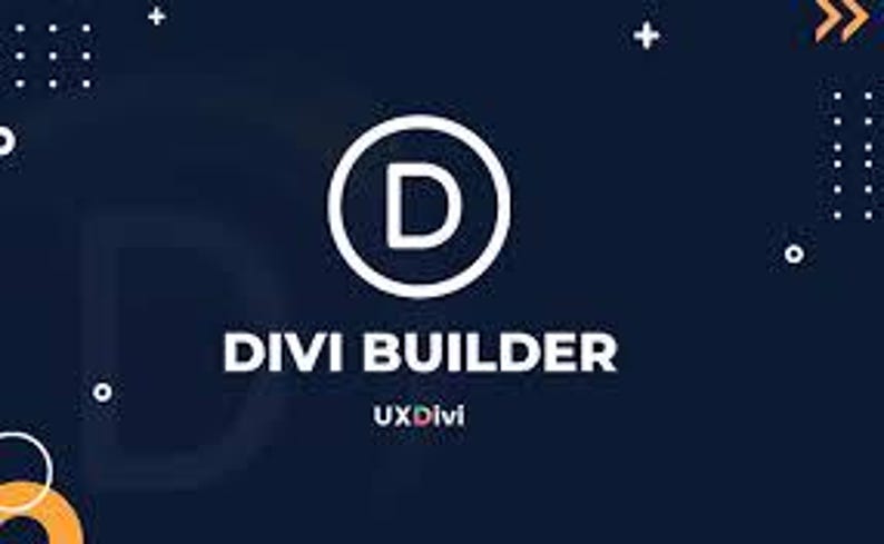 May include: A dark blue graphic featuring a white circular icon with the letter D in the center. Below the icon, the text DIVI BUILDER is displayed in white capital letters, followed by the smaller text UXDivi in white and orange.
