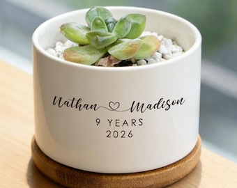 Maceta personalizada, regalo de maceta personalizada, regalo de 9.º aniversario, regalo para esposa, regalo de planta viva, maceta suculenta, regalo para ella