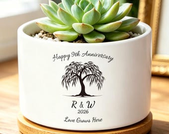 Gepersonaliseerde keramische bloempot, cadeau 9e verjaardag, cadeau 9e huwelijksverjaardag, cadeau stel, cadeau voor haar
