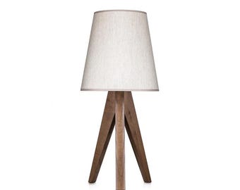 Massief eiken bureaulamp met stoffen kap – moderne houten verlichting