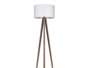 Handmade Ash Wood Tripod Floor Lamp, Modern Fabric Shade