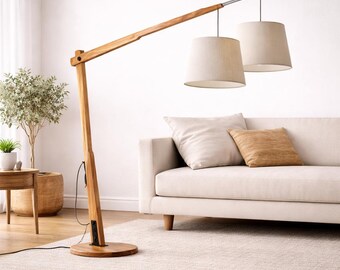 Tatra XXL Floor Lamp, Ash Wood Frame, Large Fabric Shade, Modern Minimalist Lighting