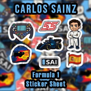 Carlos Sainz Formula 1 Sticker Sheet – Premium Vinyl F1 Stickers | Perfect Gift for F1 Fans - Williams
