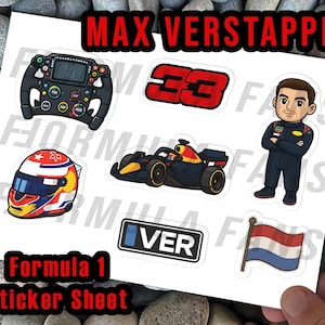 Max Verstappen Formula 1 Sticker Sheet – Premium Vinyl F1 Stickers | Perfect Gift for F1 Fans - Redbull