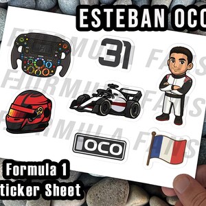 Esteban Ocon Formula 1 Sticker Sheet – Premium Vinyl F1 Stickers | Perfect Gift for F1 Fans - Haas