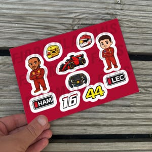 Ferrari F1 Sticker Sheet – 10 Premium Vinyl Formula 1 Stickers - 2025 Scuderia Ferrari Bundle - Charles Leclerc & Lewis Hamilton