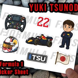Yuki Tsunoda Formula 1 Sticker Sheet – Premium Vinyl F1 Stickers | Perfect Gift for F1 Fans - Redbull