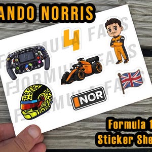 Lando Norris Formula 1 Sticker Sheet – Premium Vinyl F1 Stickers | Perfect Gift for F1 Fans - Mclaren