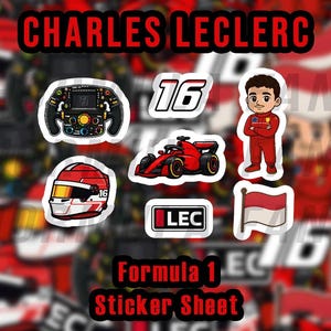 Charles Leclerc Formula 1 Sticker Sheet – Premium Vinyl F1 Stickers | Perfect Gift for F1 Fans - Ferrari