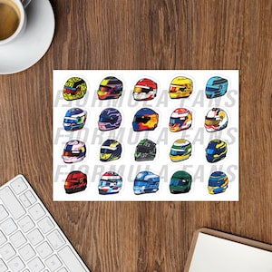 Formula 1 Helmet Sticker Sheet 2025 – Premium Vinyl F1 Stickers, Scratch-Resistant, Perfect F1 Merchandise Gift for Fans