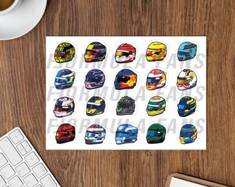 Formula 1 Helmet Sticker Sheet 2025 – Premium Vinyl F1 Stickers, Scratch-Resistant, Perfect F1 Merchandise Gift for Fans