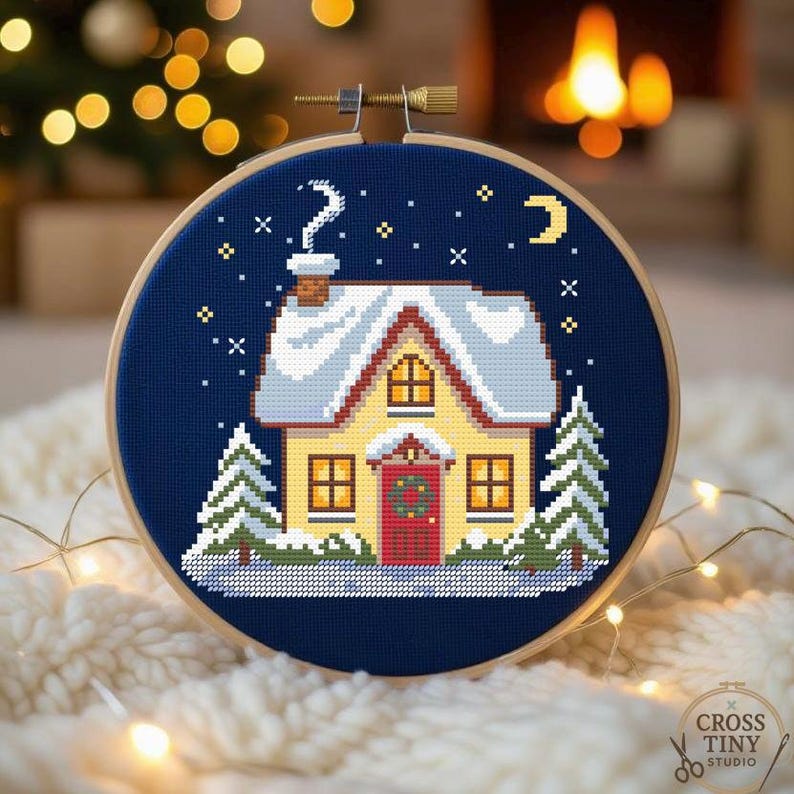 Christmas House Cross Stitch Pattern PDF – Snowy Winter House, Holiday ...