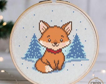 Cute Christmas Fox Cross Stitch Pattern – Winter Forest Animal PDF Chart, DIY Embroidery, Festive Holiday Woodland Design (Instant Download)