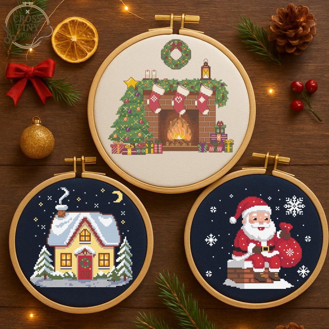 Cozy Christmas Home Cross Stitch Pattern Bundle | Santa, Fireplace ...