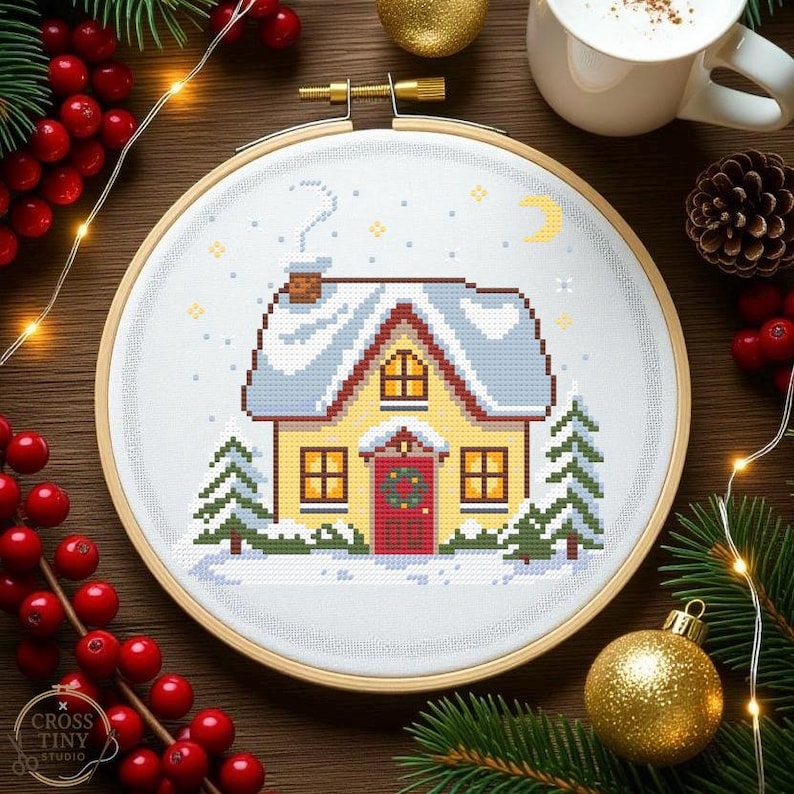 Christmas House Cross Stitch Pattern PDF – Snowy Winter House, Holiday ...