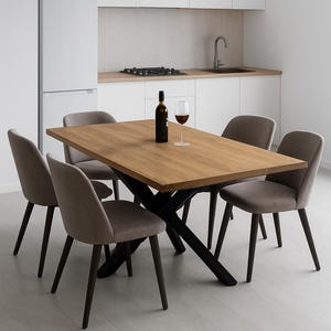Solid Oak Dining Table with Metal Legs – Modern Loft Elegance, Modern Industrial | Handmade Wooden Office Desk | Minimalist Furniture
