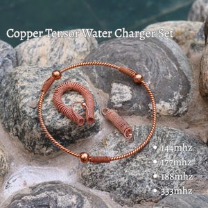 Copper Tensor Water Charger Set, 144 177 188 333 MHz Sacred Geometry Rings, Pure Copper Meditation Tool, Spiritual Gift