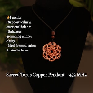 Pure Copper Inverted Torus Pendant – 12 Tensor Rings 177MHz, Handmade Sacred Geometry Necklace