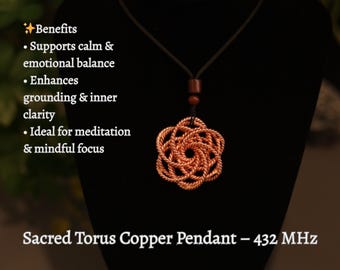 Pure Copper Inverted Torus Pendant – 12 Tensor Rings 177MHz, Handmade Sacred Geometry Necklace