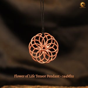 Flower of Life Tensor Pendant – Copper Sacred Geometry Necklace 144 MHz Energy Tool for EMF Balance & Meditation