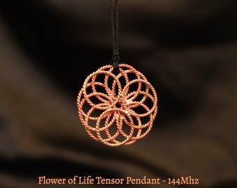 Flower of Life Tensor Pendant – Copper Sacred Geometry Necklace 144 MHz Energy Tool for EMF Balance & Meditation