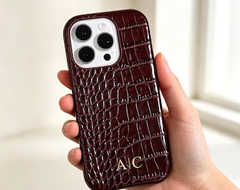 Custom Embossed Crocodile Leather iPhone Case, Personalized Cover for iPhone 17,16,15,14 Pro Max, Pro
