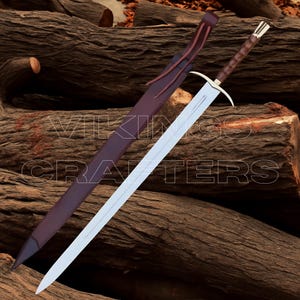 Hand Forged Medieval Long Sword With Leather Scabbard | Handmade Fantasy Replica Sword | Viking Style Collectible | Cosplay & Display Prop