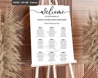 Editable Minimalist Wedding Seating Chart | Instant Download Canva Template