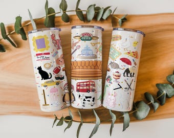 Friends TV Show Collage Tumbler Wrap PNG | 20oz Skinny Sublimation Design | Retro  Icons Cup Wrap | Instant Download