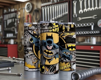 Dark Superhero Tumbler Wrap | Comic Action 20oz Skinny PNG (Digital Download)