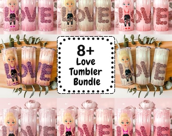 Girly Love Tumbler PNG Bundle | Valentine Glitter Sublimation Wraps (Digital Download)