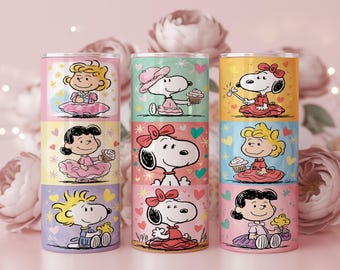 Snoopy Valentine Tumbler Wrap | Retro Comic Heart Sublimation PNG (Digital Download)