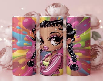 Glam Cartoon Girl Tumbler Wrap | Color Splash Sublimation Design (Digital Download)