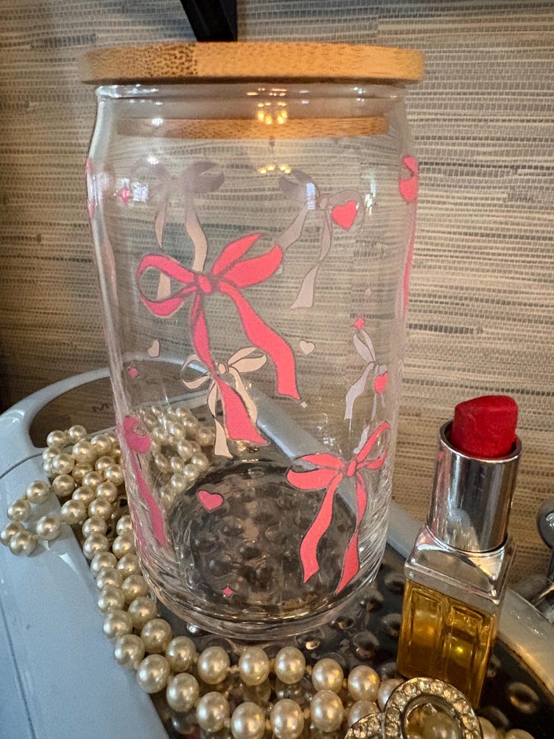 Bows and Hearts Cup Tumbler Glass With Lid - Etsy