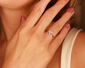 1CT Moissanite Engagement Ring, 14k Gold Moissanite Solitaire Band, Minimalist Diamond Ring, Gold Promise Ring, Wedding Ring, Gift For Her