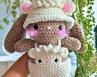 Crochet Bunny in Lamb Costume: Handmade Chenille Plushie