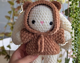 Crochet Bunny in Bear Costume: Handmade Chenille Plushie