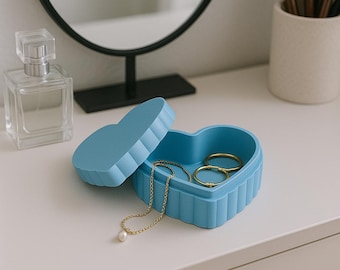 Herzförmige gerippte Schmuckschatulle STL-Datei: 3D Druck Organizer (Digitaler Download)