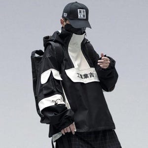 TECHWEAR KANJI WINDBREAKER – Half-Zip Tactical Stormsuit Jacket with Multi-Pocket Design | Harajuku Japanese Streetwear & Darkwear Outerwear