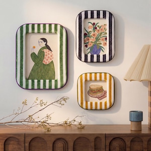 Velvet Picture Frame – 3 set Subtle Watercolor Stripe Frames,  Horizontal &  Modern Home Decor for Minimalism, Farmhouse Office Desk Decor