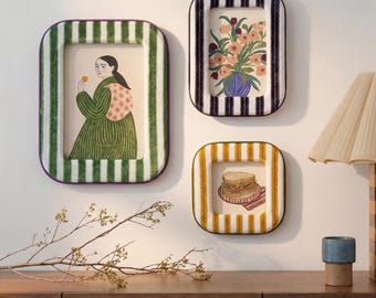 Striped Velvet Picture Frame Set, Gallery Wall Collage Photo Frames, Horizontal &  Modern Funky Wall Art Frame Home Decor for Minimalism