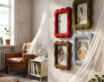 Gewellter Samt-Bilderrahmen, bunte Boho-Weinlese-Fotorahmen für rustikale Wohnkultur (Schreibtisch- und Wandfertig), 4x6 / 5x7, gemütliches Geschenk für zu Hause