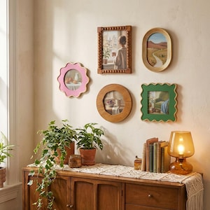 Vintage vågiga tavelramar för väggdekorationer, blandade väggkonstramar, bohemiska collagefotoramar för heminredning, unik inflyttningspresent 5-Piece Set