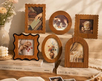 Juego de marcos de fotos de madera - Marcos de fotos vintage ondulados y arqueados para pared de galería, 5x7/4x6/4x4, doble para mesa/pared