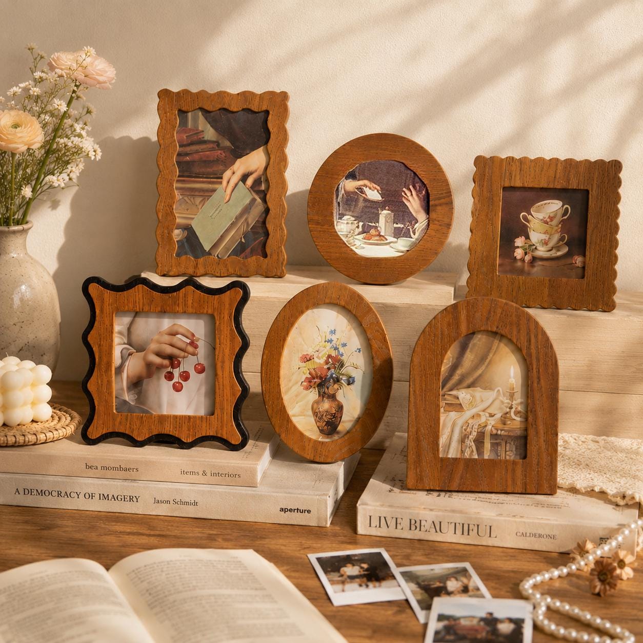 Wooden Picture Frame Set - Vintage Wavy & Arch Photo Frames for
