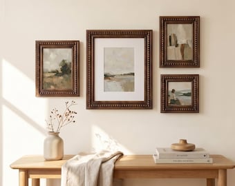 Beaded Wood Picture Frames, Vintage Brown Gallery Wall Frame, Farmhouse Wall Decor, Assorted Sizes, Easy Hang Collage Kit, Neutral Home Gift