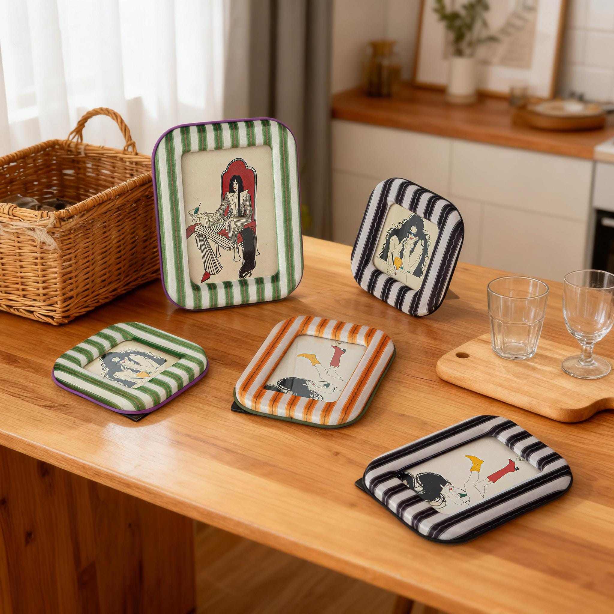 Striped Velvet Picture Frame Set, Gallery Wall Collage Photo Frames ...