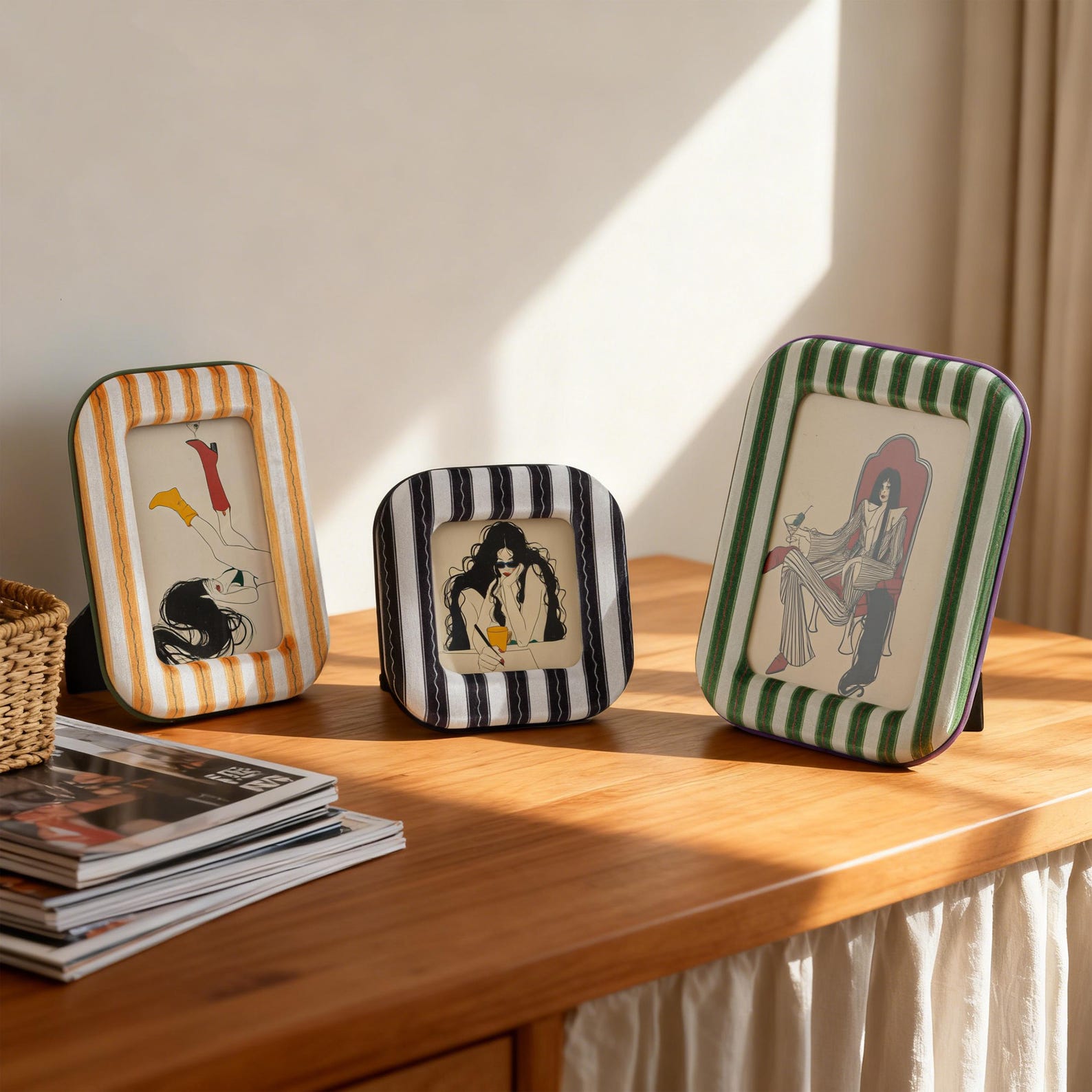 Striped Velvet Picture Frame Set, Gallery Wall Collage Photo Frames ...