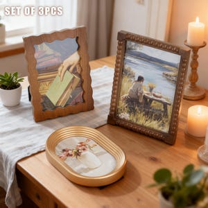 Gallery Wall Frames – 9 Styles (4x4–6x4),Retro-inspired Mixed Wood Colorful Picture Frames,Boho Cottage Photo Display,Individual or Full Set SET OF 3PCS as shown